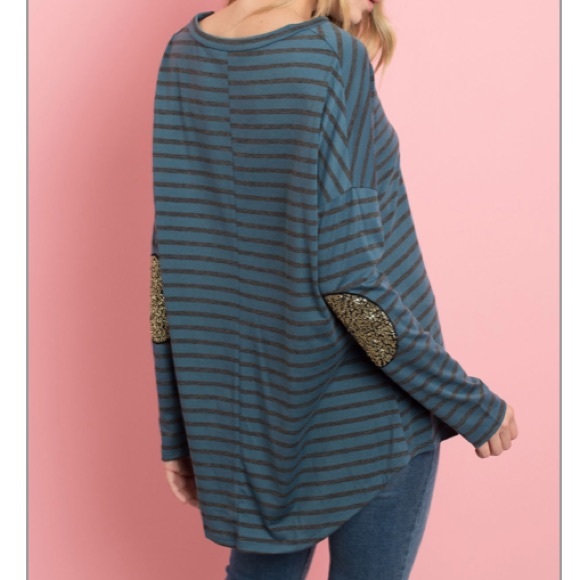 Stripes & Sequin Elbow Patch Tunic Top - Picture 9 of 9